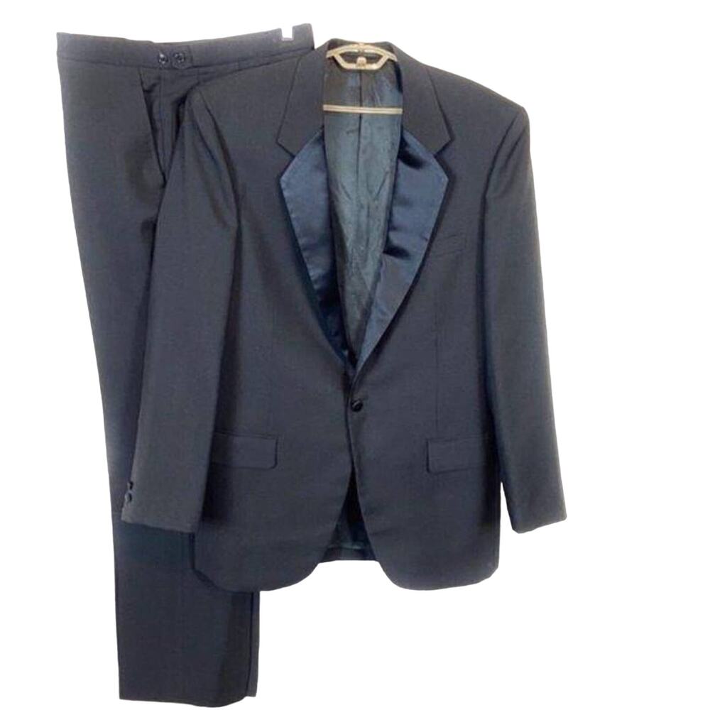 Peter Raney Worstead Wool Tuxedo Tux Men's Vintage Bespoke Men's 48 L Long Black